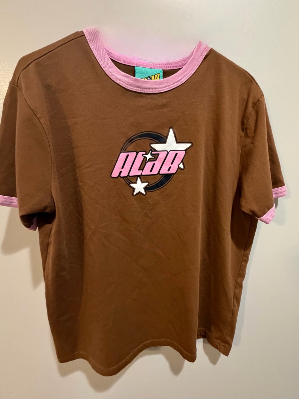 Y2K Brown & Pink Graphic Ringer Tee